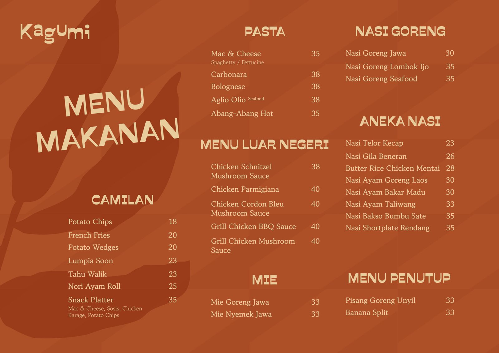 Menu List Sisi Makanan